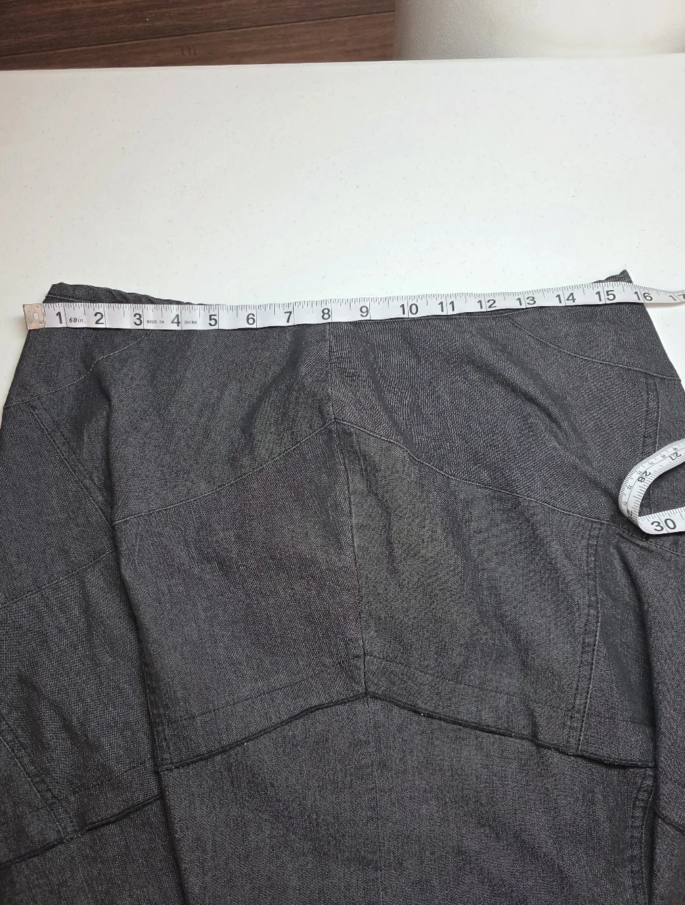 Sandro Sport Gray Denim Patchwork A-Line Midi Skirt Size 12 - Picture 7 of 7